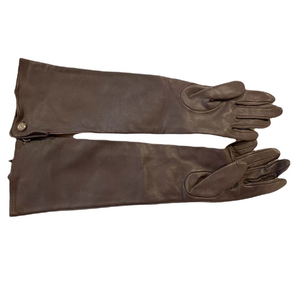 Club Monaco Elbow Length Grey Leather Gloves - Picture 2 of 4